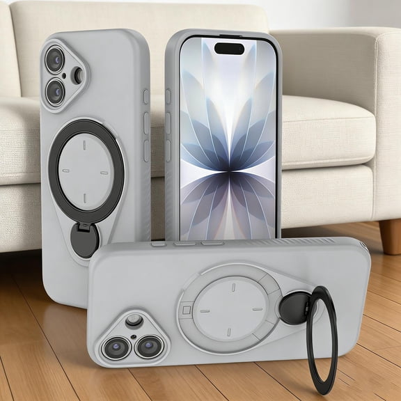 Designed for iPhone 16 Plus Case with Rotatable Ring Stand, Compatible with Mag-Safe, [Military Grade Drop Protection] Soft Microfiber Lining Anti-Scratch Cover for iPhone 16 Plus, Gray
