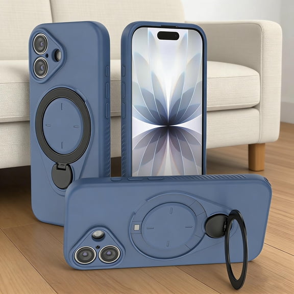 Designed for iPhone 16 Plus Case with Rotatable Ring Stand, Compatible with Mag-Safe, [Military Grade Drop Protection] Soft Microfiber Lining Anti-Scratch Cover for iPhone 16 Plus, Blue