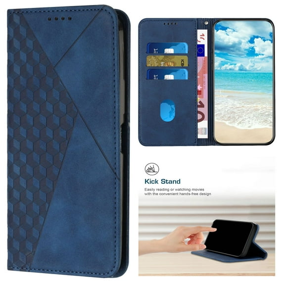 Designed for iPhone 16 Plus Case Slim Wallet, for Men Women Flip Folio Cover with Embossed PU Leather Kickstand Credit Card Holders Slots Phone Cover for iPhone 16 Plus, Royalblue