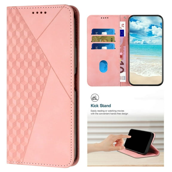 Designed for iPhone 16 Plus Case Slim Wallet, for Men Women Flip Folio Cover with Embossed PU Leather Kickstand Credit Card Holders Slots Phone Cover for iPhone 16 Plus, Rosegold