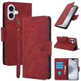 thumbnail image 1 of Designed for iPhone 16 Plus Case Wallet, Elegant Women Flip Folio Cover with Flower Embossed PU Leather Stand Credit Card Holders Slots Wrist Strap Phone Case for iPhone 16 Plus, Red, 1 of 7