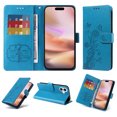 thumbnail image 1 of Designed for iPhone 16 Plus Case Wallet,Women Flip Folio Cover with Butterfly & Flower Embossed PU Leather Stand Credit Card Holders Slots Wrist Strap Shockproof Phone Case,Blue, 1 of 11