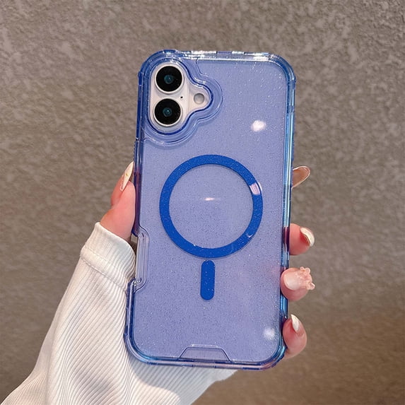 Designed for iPhone 16 Plus Magnetic Clear Phone Case,Clear Crystal Glitter,Compatible with Mag-Safe,3-in-1 Heavy Duty Shockproof Sparkly Cute Women Girl Protective Phone Case,Clearblue