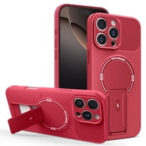 Designed for iPhone 16 Plus Magnetic Phone Case,Compatible with Mag-Safe,With Invisible Kickstand,Fiber Pattern Back,Anti-Scratch PC TPU Shockproof Rugged Thin Fit Phone Case,Red