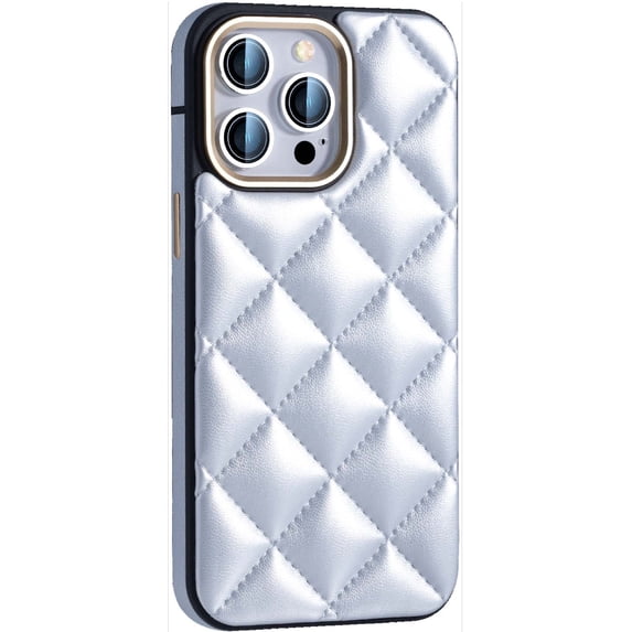 Designed for iPhone 16 Plus Phone Case,Anti-Scratch PU Leather + TPU Shockproof Protective,Fashion Diamond-shaped Back,Lightweight Non-Slip Anti-fall Ultra Slim Durable Phone Case,Silver