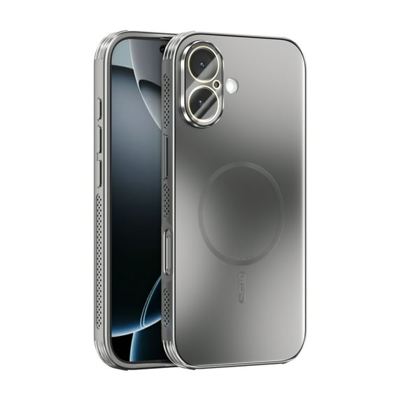 Designed For iPhone 16 Plus Phone Case,Compatible with Mag-Safe,Heat dissipation Bumper,Ultra Slim Shockproof Anti-fall Protection,With Lens Film,Rugged Glossy Matte Phone Case,Gray