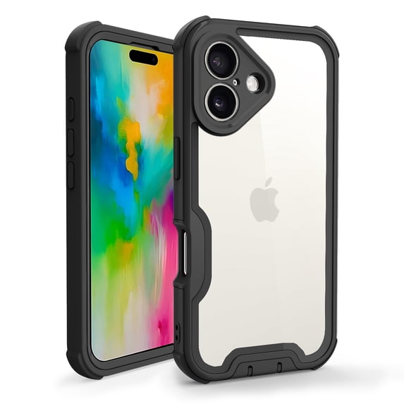 Designed For iPhone 16 Plus Phone Case,Military-Grade Protection,Transparent Back Designing,Heavy Duty Anti-Drop Shockproof Bicolor Rugged 4-in-1 Phone Case For iPhone 16 Plus,Black
