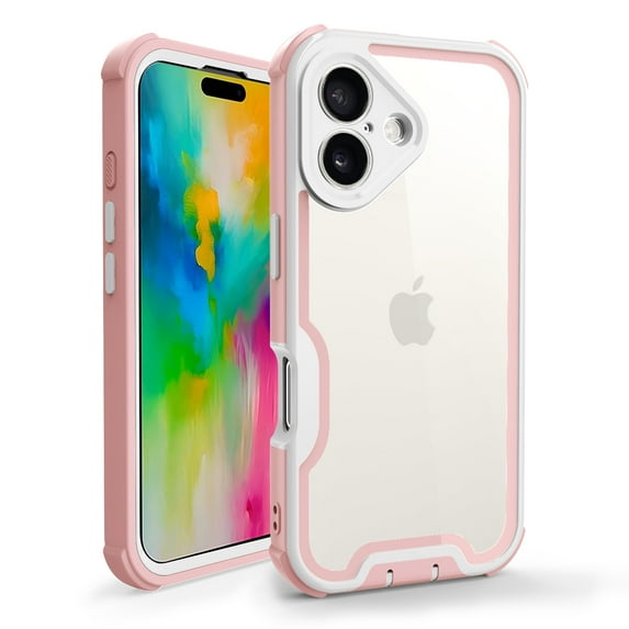 Designed For iPhone 16 Plus Phone Case,Military-Grade Protection,Transparent Back Designing,Heavy Duty Anti-Drop Shockproof Bicolor Rugged 4-in-1 Phone Case For iPhone 16 Plus,Rosegold