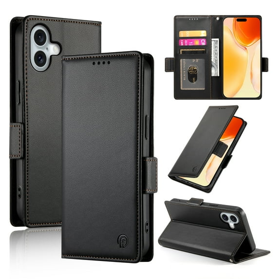 Designed for iPhone 16 Plus Wallet Case, with Card Slots Strong Magnetic Closure PU Leather Flip Fold Shockproof Kickstand Durable Purse Flip Case for iPhone 16 Plus - Black