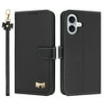 thumbnail image 1 of Designed for iPhone 16 Plus Wallet Phone Case,With Card Slots,Metal Bowknot PU Leather Flip Folio Kickstand,with Shoulder Strap&Wrist Strap,Shockproof Anti-fall Phone Case,Black, 1 of 10