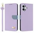 thumbnail image 1 of Designed for iPhone 16 Plus Wallet Phone Case,With Card Slots,Metal Bowknot PU Leather Flip Folio Kickstand,with Shoulder Strap&Wrist Strap,Shockproof Anti-fall Phone Case,Purple, 1 of 10