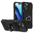 thumbnail image 1 of Designed for iPhone 16 Pro Card Holder Case with 360°Rotatable Ring Holder Kickstand,2-Layer Heavy Duty Magnetic Car Mount Shockproof Rugged Hybrid Hard PC Soft Rubber Case For iPhone 16 Pro,Black, 1 of 7