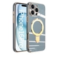 thumbnail image 1 of Designed for iPhone 16 Pro Case, with 360° Rotatable Magnetic Invisible Stand [Compatible with MagSafe] Gold Plating Edge Soft TPU Shockproof Protective Case for Women Men - Gray, 1 of 6