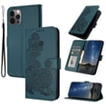 thumbnail image 1 of Designed for iPhone 16 Pro Case Wallet, Women Flip Folio Cover with Floral Embossed PU Leather Stand Credit Card Holders Slots Wrist Strap Purse Phone Case for iPhone 16 Pro, Darkgreen, 1 of 6