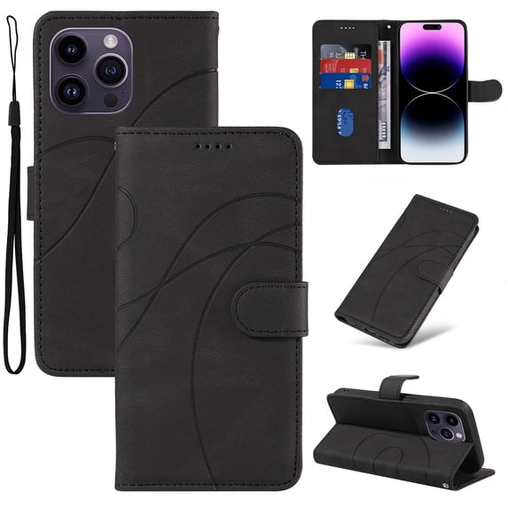 Designed for iPhone 16 Pro Case Wallet for Women, Flip Folio Cover with PU Leather Kickstand Credit Card Holder Slots Magnetic Wrist Strap Protective Phone Case for iPhone 16 Pro, Black