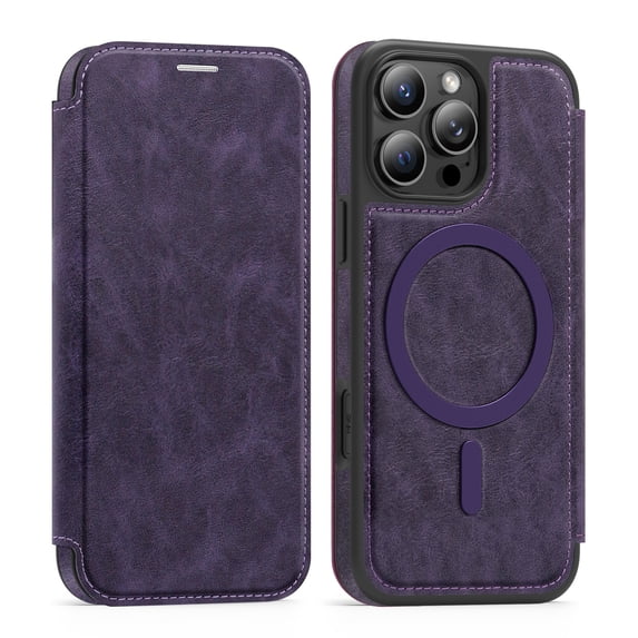 Designed for iPhone 16 Pro Flip Wallet Phone Case,Military-Grade Protection,PU Leather Flip Designing,Compatible with Mag-Safe,With RFID Blocking Card Slots,Shockproof Phone Case,Purple