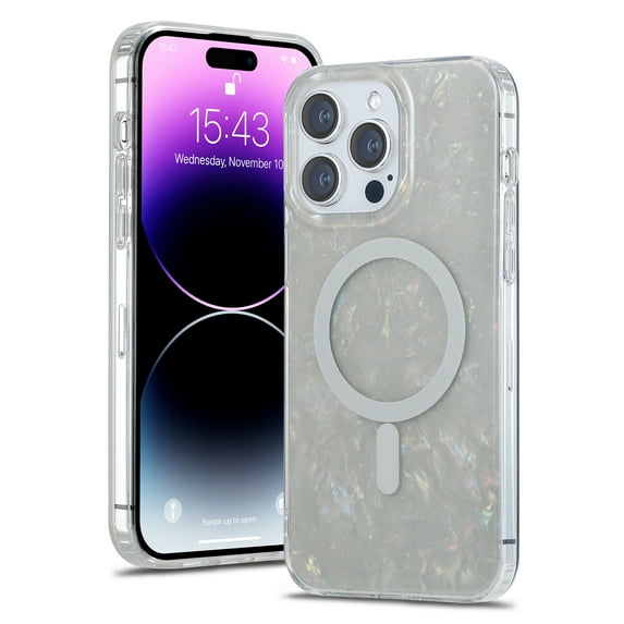 Designed for iPhone 16 Pro Magnetic Case Compatible with MagSafe for Women Girls Slim Lightweight Sparkle Glitter Shell Pattern Shockproof Protective Phone Case for iPhone 16 Pro, Gray