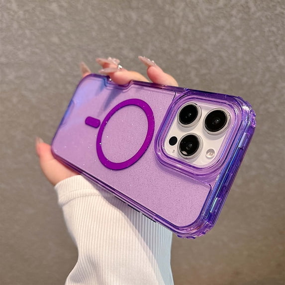 Designed for iPhone 16 Pro Magnetic Clear Phone Case,Clear Crystal Glitter,Compatible with Mag-Safe,3-in-1 Heavy Duty Shockproof Sparkly Cute Women Girl Protective Phone Case,Clearpurple