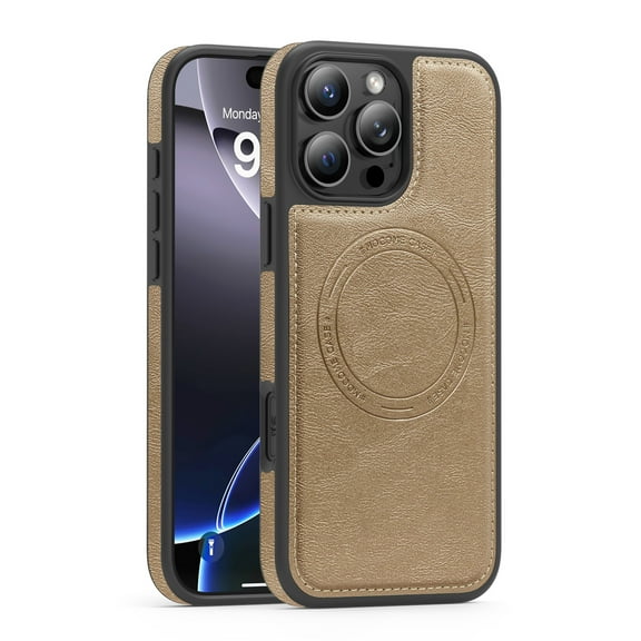 Designed for iPhone 16 Pro Magnetic Phone Case,Compatible with Mag-Safe,Heavy Duty Protection,PU Leather Shockproof Non-Slip Durable Rugged Ultra Slim Thin Fit Phone Case,Desertgold