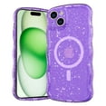 thumbnail image 1 of Designed for iPhone 16 Pro Magnetic Phone Case,Compatible with Mag-safe,Cute Curly Wave Frame Design,Sparkly Bling Glitter Shockproof Anti-fall Rugged Transparent Phone Case,Purple, 1 of 7