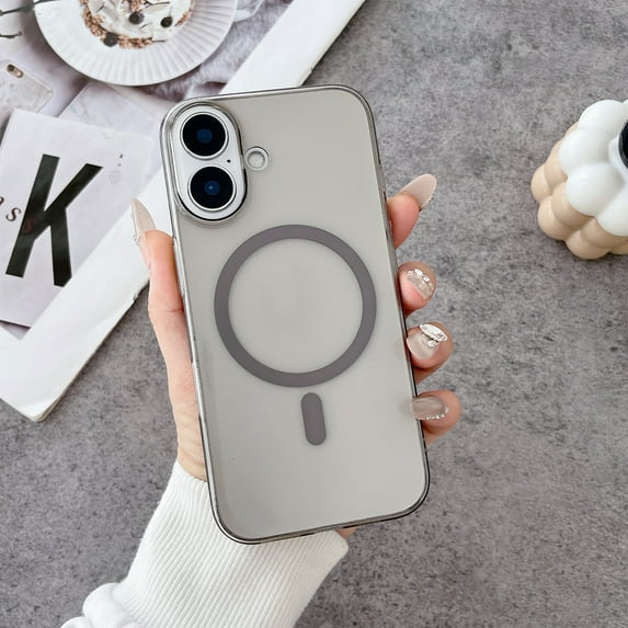 Designed for iPhone 16 Pro Magnetic Phone Case,Compatible with Mag-safe,Ultra Slim Shockproof Lightweight Anti-Scratch Glossy Rugged Transparent Durable Thin Fit Phone Case,Gray