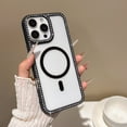 thumbnail image 1 of Designed For iPhone 16 Pro Magnetic Phone Case,Transparent Back,Compatible with Mag-safe,Exquisite Diamond Frame Design,Shockproof Ultra Slim Non-Slip Rugged Phone Case Cover,Black, 1 of 9