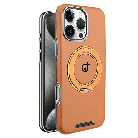 Designed For iPhone 16 Pro Magnetic Phone Case,With 360°Rotatable Invisible Ring Kickstand,Compatible with Mag-Safe,PU Leather Shockproof Ultra Slim Rugged Durable Phone Case,Brown