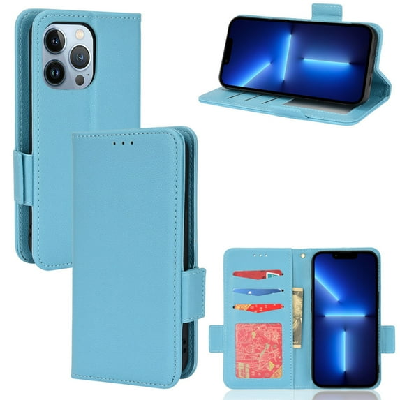 Designed for iPhone 16 Pro Max Case, Luxury PU Leather Wallet Phone Case with Card Holder Flip Kickstand Drop Protection Phone Case Cover for iPhone 16 Pro Max - Cyanblue