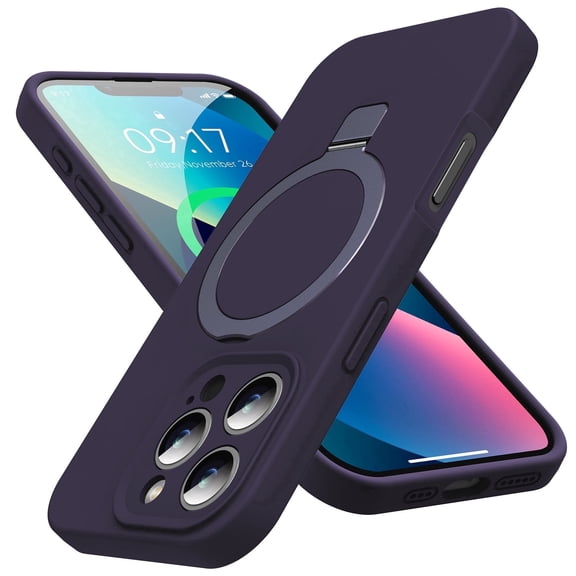 JETeacka Designed for iPhone 16 Pro Max Case with Magnetic Invisible Stand, [Compatible with Mag-Safe]Liquid Silicone Shockproof Cover with Anti-Scratch Microfiber Lining, Purple