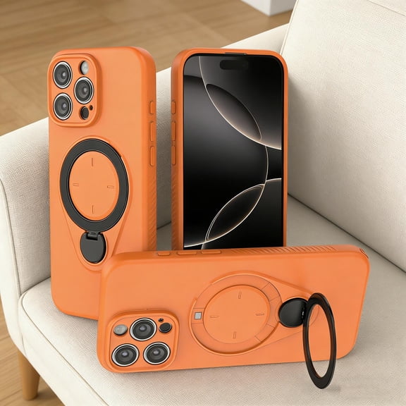 Designed for iPhone 16 Pro Max Case with Rotatable Ring Stand, Compatible with Mag-Safe, [Military Grade Drop Protection] Soft Microfiber Lining Anti-Scratch Cover for iPhone 16 Pro Max, Orange