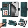 thumbnail image 1 of Designed for iPhone 16 Pro Max Case Wallet, Flip Folio Cover with Embossed PU Leather Stand Credit Card Holders Slots Wrist Strap Full Body Protection Phone Case for iPhone 16 Pro Max - Green, 1 of 13