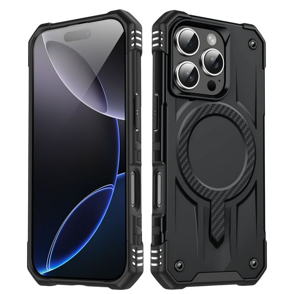Designed for iPhone 16 Pro Max - Compatible with MagSafe Support Wireless Charging Rugged Shockproof Anti-Slip Military Grade Protective Phone Cover for iPhone 16 Pro Max, Black