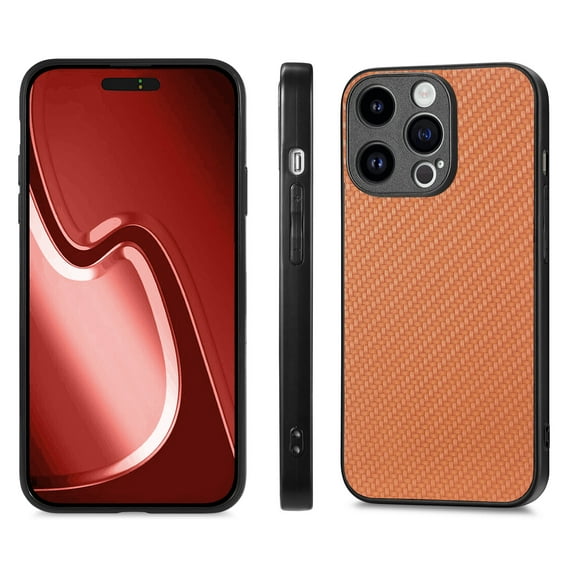 Designed for iPhone 16 Pro Max Folding Case, Carbon Fiber Texture + TPU, Shockproof Lightweight Slim Drop Protection Cover for iPhone 16 Pro Max, Brown