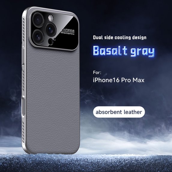 Designed for iPhone 16 Pro Max Heat Dissipation Phone Case,Side Hollowed-out Design,Precision Lens Protectipn,PU Leather Shockproof Anti-scratch Rugged Thin Fit Durable Phone Case,Gray