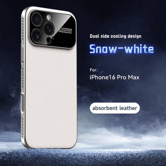 Designed for iPhone 16 Pro Max Heat Dissipation Phone Case,Side Hollowed-out Design,Precision Lens Protectipn,PU Leather Shockproof Anti-scratch Rugged Thin Fit Durable Phone Case,White