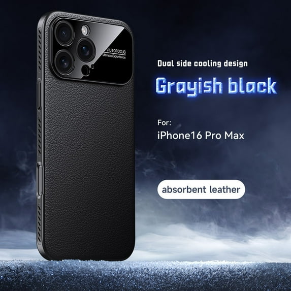 Designed for iPhone 16 Pro Max Heat Dissipation Phone Case,Side Hollowed-out Design,Precision Lens Protectipn,PU Leather Shockproof Anti-scratch Rugged Thin Fit Durable Phone Case,Black