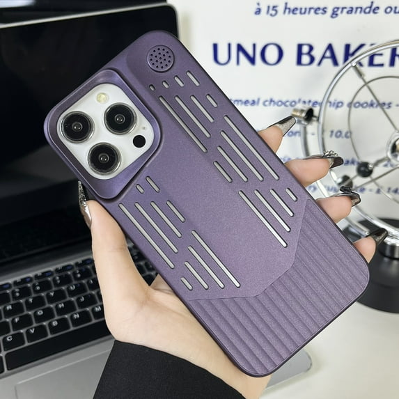 Designed for iPhone 16 Pro Max, Luxury Heat Dissipation Hard PC Breathable Drop Protection Shockproof Ultra Slim Lightwieght Smoothly Thin Phone Case Cover for iPhone 16 Pro Max - Darkpurple