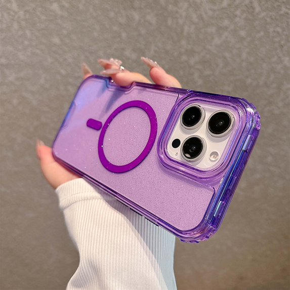 Designed for iPhone 16 Pro Max Magnetic Clear Phone Case,Clear Crystal Glitter,Compatible with Mag-Safe,3-in-1 Heavy Duty Shockproof Sparkly Cute Women Girl Protective Phone Case,Clearpurple