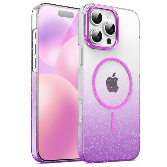 Designed for iPhone 16 Pro Max Magnetic Phone Case,Luxury Sparkle Bling Gradient GlitterDesign,Compatible with Mag-Safe,Anti-Scratch Dust-Proof Shockproof Rugged Slim Clear Phone Case,Purple