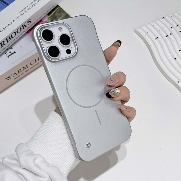 Designed For iPhone 16 Pro Max Magnetic Slim Phone Case,Frameless Design,Compatible with Mag-Safe,Ultra Slim Shockproof,Simple Practical Impact Protection Rugged Matte PC Phone Case,Silver