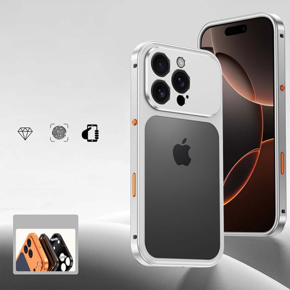 Designed For iPhone 16 Pro Max Phone Case,With Camera Protection,NO Back Heat Dissipation,With Frame Snap-on Switch,Ultra Slim Shockproof Drop Protection Rugged Metal Phone Case,Silver