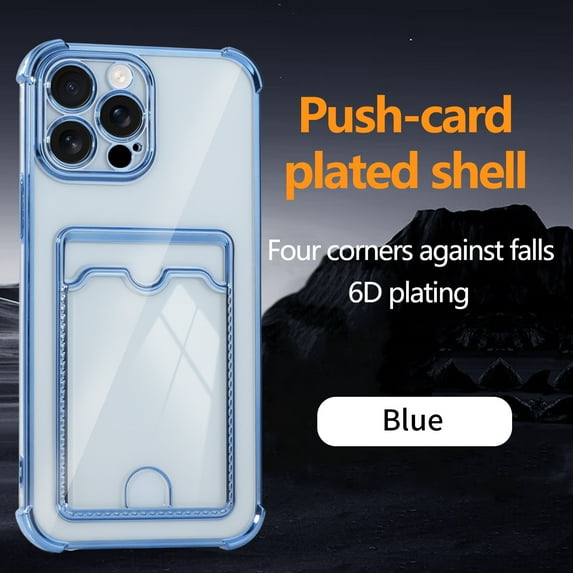 Designed for iPhone 16 Pro Max Wallet Phone Case,Luxury Electroplated Bumper Design,With Card Slots,Shockproof Anti-Scratch Protective,Thin Slim Transparent Anti-fall Phone Case,Blue