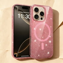 Designed For iPhone 16 Pro Phone Case,Crystal Glitter Bling Back,Compatible with Mag-Safe,Shockproof Sparkly Cute Women Girl Cover,Ultra Slim Anti-fall Drop Protection,Durable Phone Case,Pink