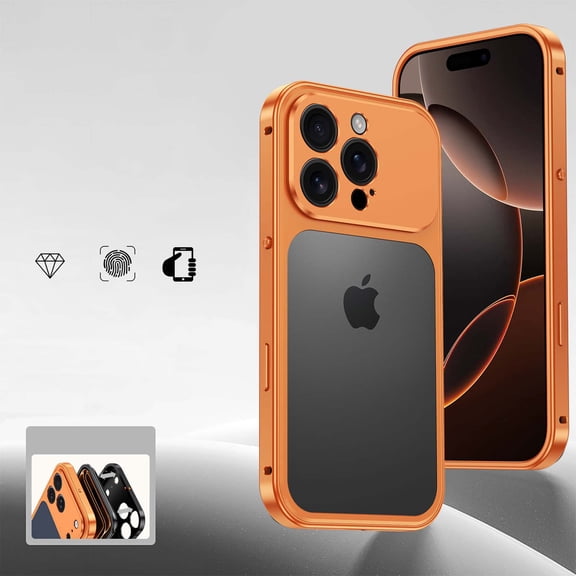 Designed For iPhone 16 Pro Phone Case,With Camera Protection,NO Back Heat Dissipation,With Frame Snap-on Switch,Ultra Slim Shockproof Drop Protection Rugged Metal Phone Case,Orange