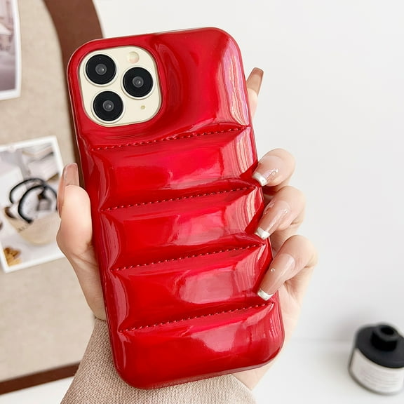 Designed for iPhone 16 Pro Puffer Phone Case, Anti-Scratch Trendy Down Jacket Soft Touch Puffer Slim Cover for iPhone 16 Pro Women Men Girls, Shockproof Protective Slim Glossy Case, Red