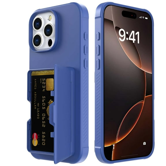 Designed for iPhone 16 Pro Wallet Phone Case,With Card Holder(Store 4-5 Cards),For Women Men,Flip Kickstand,With Mirror,Shockproof Heavy Duty Rugged Large Storage Phone Case,Blue