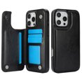 thumbnail image 1 of Designed for iPhone 16 Pro Wallet Phone Case,With Card Slots,PU Leather Back Folio Flip Kickstand,Double Magnetic Clasp and Durable Shockproof Rugged Anti-fall Phone Case,Black, 1 of 11