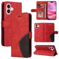 thumbnail image 1 of Designed for iPhone 16 Wallet Case, [RFID Blocking] PU Leather Folio Kickstand [TPU Protective Interior Case], Magnetic Closure Card Slot with Hand Strap Shockproof Phone Cover,Red, 1 of 8