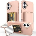 thumbnail image 1 of Designed for iPhone 16 Wallet Phone Case,Built-in Mirror,With Card Holder(Hold 4-5 Cards and Folding Money),Heavy Duty Shockproof Military Grade Protection Rugged Phone Case,Rosegold, 1 of 7
