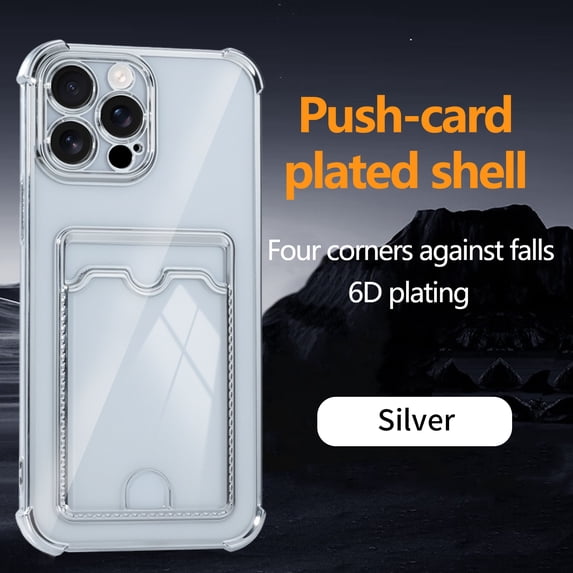 Designed for iPhone 16 Wallet Phone Case,Luxury Electroplated Bumper Design,With Card Slots,Shockproof Anti-Scratch Protective,Thin Slim Transparent Anti-fall Phone Case,Silver